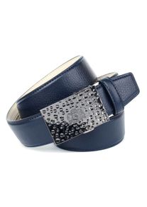 Anthoni Crown Damen Ledergürtel, blau, Gr. 110, unifarben, Leder, Gürtel, für Jeans, mit kleinem Wappen auf der Schnalle