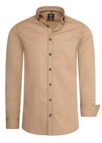 Rusty Neal Herren Langarmhemd, braun, casual, Gr. S, unifarben, 97% Baumwolle, 3% Elasthan, Hemden, mit dezenter Kontrast-Naht