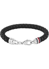 Tommy Hilfiger Herren Lederarmband "ICONIC TH BRAIDED LEATHER, 2790545, 2790546", Leder-Edelstahl, grau, Leder, Edelstahl, Armbänder, mit Emaille