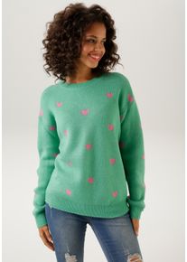 Aniston CASUAL Damen Strickpullover, grün, modisch, Gr. 42, Jacquardmuster, gemustert, Strick, Obermaterial: 100% Polyacryl, Pullover, mit