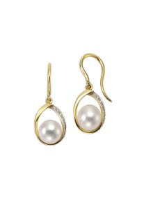 OROLINO Damen Paar Ohrhaken "585 Gold Perlen weiß 7,5-8mm + 14x Brillant 0,04ct.", ONE-SIZE, 0,04 ct SI = kleine Einschlüsse, Gold, gelb, Gold,