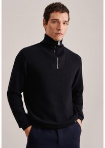 Seidensticker Herren Strickpullover "Regular", blau, Gr. M, unifarben, 100% Wolle, Pullover, Langarm Stehkragen Uni