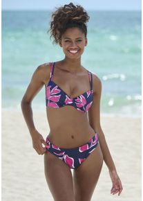 Lascana Damen Bikini-Hose "Cataleya", blau, Gr. 34, bedruckt, Microfaser, Polyamid, Badehosen, mit Umschlagbund