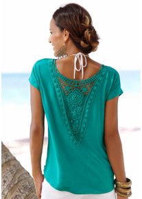 Lascana Damen Strandshirt, blau, modisch, Gr. 36, unifarben, Jersey, Obermaterial: 95% Viskose, 5% Elasthan. Spitze: 100% Baumwolle, Shirts, mit
