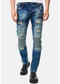 Rusty Neal Herren Slim-fit-Jeans "MISATO", blau, casual, Gr. 36, unifarben, 98% Baumwolle, 2% Elasthan, Jeans, im modischen Used-Look