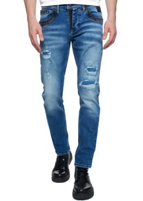 Rusty Neal Herren Straight-Jeans "YOKOTE", blau, casual, Gr. 32, mehrfarbig, 98% Baumwolle, 2% Elasthan, Jeans, mit farblich abgesetzten Details