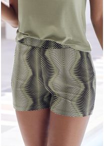 Lascana Damen Pyjamashorts, Gr. 32, grün, Jersey, Obermaterial: 95% Viskose, 5% Elasthan, bedruckt, ethno, Smok-Optik, modisch, Hosen, mit modisch