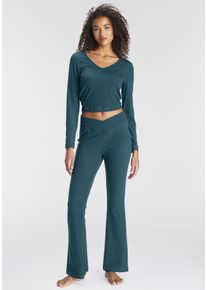 Lascana Damen Pyjama, Gr. 44, grün, Single Jersey, Obermaterial: 63% Polyester, 33% Viskose, 4% Elasthan, Homewear-Sets, aus schönem Ripp-Material