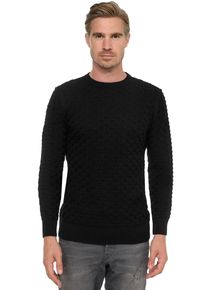Rusty Neal Herren Strickpullover, schwarz, Gr. L, unifarben, 70% Polyacryl, 30% Baumwolle, Pullover, mit modernem Strickmuster