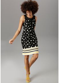 Damen Sommerkleid, schwarz, feminin, Gr. 34, Aniston SELECTED, bedruckt, geblümt, gestreift, Milano Rib, Obermaterial: 85% Viskose, 10% Polyester, 5%