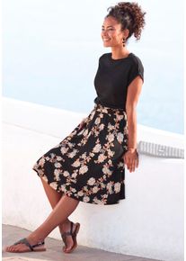 Lascana Damen Jerseykleid, bunt, modisch, Gr. 38, bedruckt, geblümt, Jersey, Obermaterial: 100% Viskose, Kleider, mit Paperbag-Bund und bedrucktem