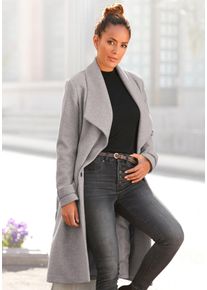 Lascana Damen Langmantel, grau, modisch, Gr. 38, meliert, Web, Obermaterial: 100% Polyester. Futter: 100% Polyester, Mäntel, mit Bindegürtel und