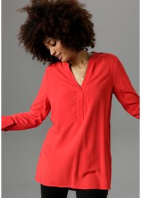 Damen Longbluse, rot, Basic, Gr. 42, Aniston SELECTED, unifarben, Web, Obermaterial: 100% Viskose, Blusen, mit extra-langen Manschetten