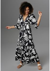 Damen Maxikleid, schwarz-weiß, modisch, Gr. 46, Aniston SELECTED, bedruckt, Single Jersey, Obermaterial: 95% Viskose, 5% Elasthan, Kleider, mit