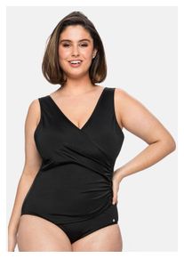 sheego Damen Badeanzug "Große Größen", schwarz, Gr. 56, unifarben, Polyamid, Xtra Life LYCRA, Badeanzüge, in Wickeloptik, mit wattierten Soft-Cups