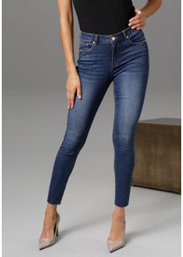 Aniston CASUAL Damen Skinny-fit-Jeans, blau, modisch, Gr. 48, unifarben, leichte Abriebeffekte, Destroyed-Effekte, Denim/Jeans, Obermaterial: 70%