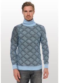 Rusty Neal Herren Rollkragenpullover, blau, casual, Gr. S, unifarben, 70% Polyacryl, 30% Baumwolle, Pullover, mit stylischem Karo-Muster