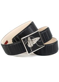 Anthoni Crown Damen Ledergürtel, schwarz, klassisch, Gr. 80, unifarben, Leder, Gürtel, Automatik Gürtel mit floralem Design