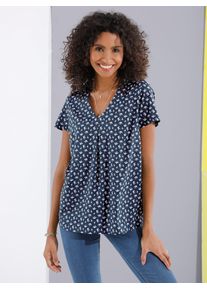 Classic Basics Damen Druckbluse, blau, Gr. 52, gemustert, mehrfarbig, 100% Polyester, Blusen