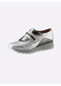 Heine Damen Sneaker, Gr. 38, silber, Leder, Glattleder, Veloursleder, sportlich, Schuhe