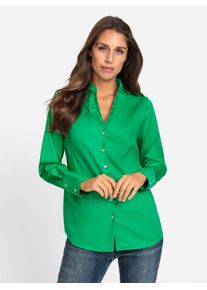 Heine Damen Langarmbluse, grün, Gr. 38, unifarben, 97% Baumwolle, 3% Elasthan, Blusen