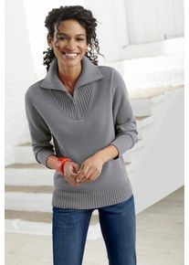 Casual Looks Damen Troyer "Pullover", grau, Gr. 36, meliert, unifarben, 50% Baumwolle, 50% Polyacryl, Pullover