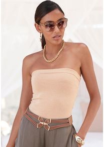 Lascana Damen Bandeautop, gold, modisch, Gr. 32, unifarben, Lurex, Strick, Obermaterial: 38% Viskose, 28% Polyester, 22% Polyamid, 12% metallisierte