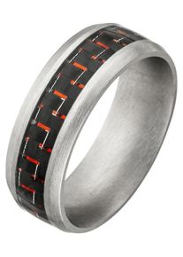 Jobo Herren Fingerring, 66, Edelstahl, silber, Edelstahl, Fingerringe, Edelstahl matt mit Carbon und roten Effekten