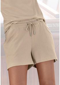 H.I.S. H.I.S Damen Sweatshorts, Gr. 32, braun, Interlock, Obermaterial: 60% Baumwolle, 40% Polyester, unifarben, Basic, Hosen, im maritimen Stil,