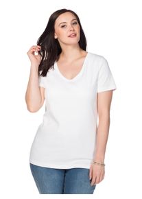 sheego Damen T-Shirt "Große Größen", weiß, casual, Gr. 56, unifarben, Obermaterial: 100% Baumwolle, Shirts, mit V-Ausschnitt