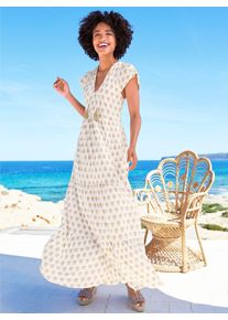 Heine Damen A-Linien-Kleid "Jersey-Kleid", gelb, Gr. 40, gemustert, mehrfarbig, bedruckt, 100% Viskose, Kleider