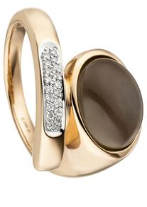 Jobo Damen Fingerring "Ring mit Mondstein und 18 Diamanten", 56, SI = kleine Einschlüsse, Roségold 585-Diamanten, rosa, Rosu00e9gold 585, Diamanten,