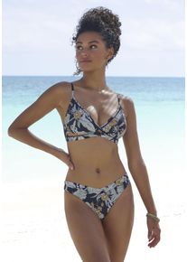 Sunseeker Damen Bikini-Hose "Suva", schwarz, Gr. 34, floral, Microfaser, Polyamid, Badehosen, mit hohem Beinausschitt