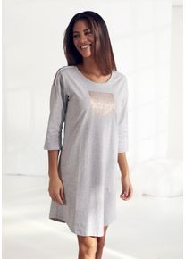 Vivance Dreams Damen Nachthemd, Gr. 32, grau, Single Jersey, Obermaterial: 100% Baumwolle, bedruckt, unifarben, kontrastfarbene Details, casual,