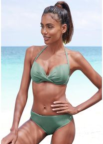 s.Oliver Damen Push-Up-Bikini-Top "Spain", grün, Gr. 34, unifarben, Microfaser, Microfaser, Bikini-Oberteile, in Wickeloptik