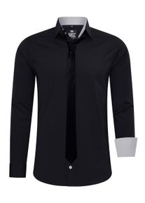 Rusty Neal Herren Langarmhemd, schwarz, casual, Gr. XXL, unifarben, 60% Baumwolle, 37% Polyester, 3% Elasthan, Hemden, mit Krawatte