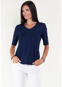 Seidel Moden Damen V-Shirt, blau, casual, Gr. 40, unifarben, Jersey, Obermaterial: 95% Viskose, 5% Elasthan, Shirts, mit Halbarm aus softem Material,