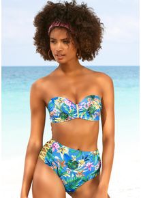 Venice Beach Damen Bügel-Bandeau-Bikini-Top "Hanni", blau, Gr. 34, bedruckt, floral, Recycling-Polyamid, Bikini-Oberteile, mit tropischem Print und
