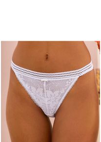 Lascana Damen Tanga, Gr. 36, weiß, Spitze, Obermaterial: 87% Polyamid, 13% Elasthan, Unterhosen, aus floraler Jacquardspitze