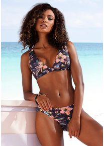 Lascana Damen Bikini-Hose "Malia", grau, Gr. 34, bedruckt, floral, Microfaser, Polyamid, Microfaser, Badehosen, mit normalem Schnitt