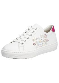 Rieker Damen Sneaker, Gr. 39, pink, Lederimitat, sportlich, Schuhe, mit seitlicher Blumenstickerei, Freizeitschuh, Halbschuh, Schnürschuh