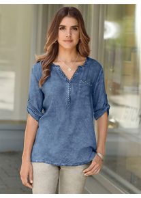Classic Basics Damen Kurzarmbluse, blau, Gr. 56, gemustert, unifarben, 100% Viskose, Blusen