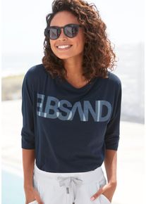 ELBSAND Damen 3/4-Arm-Shirt, blau, casual, Gr. XXL, unifarben, Jersey, Obermaterial: 50% Baumwolle, 50% Polyester, Shirts, mit Logodruck,