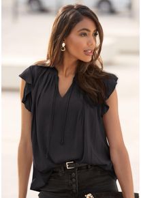 Lascana Damen Schlupfbluse, schwarz, modisch, Gr. 36, unifarben, Web, Obermaterial: 100% Viskose, Blusen, mit Rüschenärmeln, Kurzarmbluse, elegant