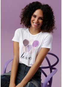 Aniston CASUAL Damen T-Shirt, bunt, modisch, Gr. 36, bedruckt, Glitzermuster, Single Jersey, Obermaterial: 95% Viskose, 5% Elasthan, Shirts, mit