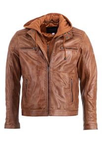 JCC Herren Bikerjacke "993", braun, Gr. 52, Obermaterial: 100% Leder, Schaf / Futter: 100% Polyester / Kapuze: 65% Polyester; 35% Baumwolle, Jacken