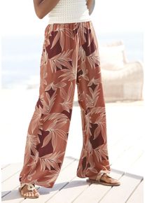 Lascana Damen Palazzohose, bunt, modisch, Gr. 38, bedruckt, Web, Obermaterial: 100% Viskose, Hosen, mit Alloverprint und Taschen, Wide-Leg, Stoffhose