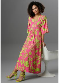 Damen Maxikleid, pink, modisch, Gr. 36, Aniston SELECTED, bedruckt, Single Jersey, Obermaterial: 95% Viskose, 5% Elasthan, Kleider, mit weiten,