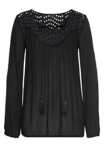 Lascana Damen Crepebluse, schwarz, casual, Gr. 34, unifarben, Cru00eape, Web, Obermaterial: 100% Viskose. Spitze: 100% Baumwolle, Blusen, mit