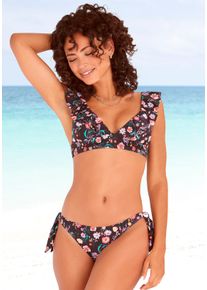 Lascana Damen Bikini-Hose "Avery", schwarz, Gr. 42, floral, Recycling-Polyamid, Badehosen, mit seitlichen Schleifen